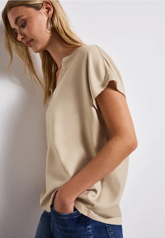 Street One Blouse met gespleten hals in effen kleur