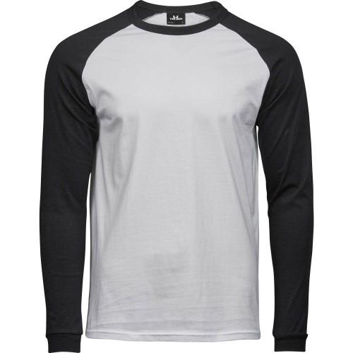 Tee Jays honkbal-T-shirt met lange mouwen voor heren S wit/zwart