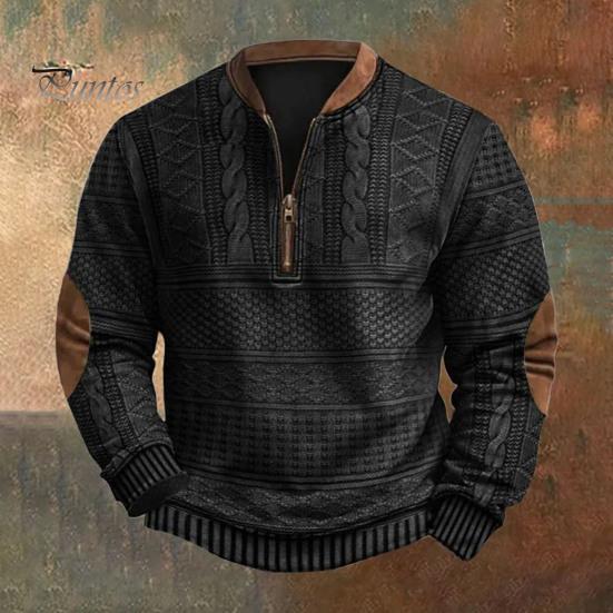 DILLER Herfst Winter Heren Sweatshirt Halve Rits Ruit Textuur Patchwork Ronde Hals Trui Lange Mouwen Dagelijkse Buitensport Top 2XL grijs