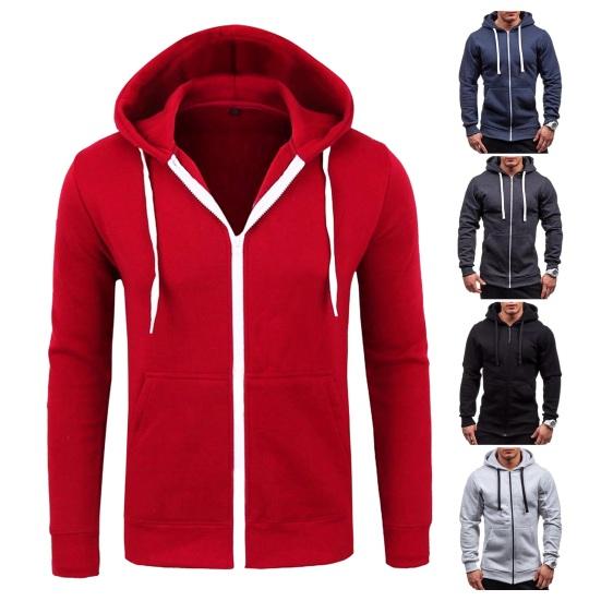 Bohuidadeng Herfst Winter Heren Jas Capuchon Trekkoord Ritssluiting Lange Mouwen Effen Kleur Cardigan Elastische Manchetten Zakken Middellange Lengte Hoodie Jas L marineblauwe kleur
