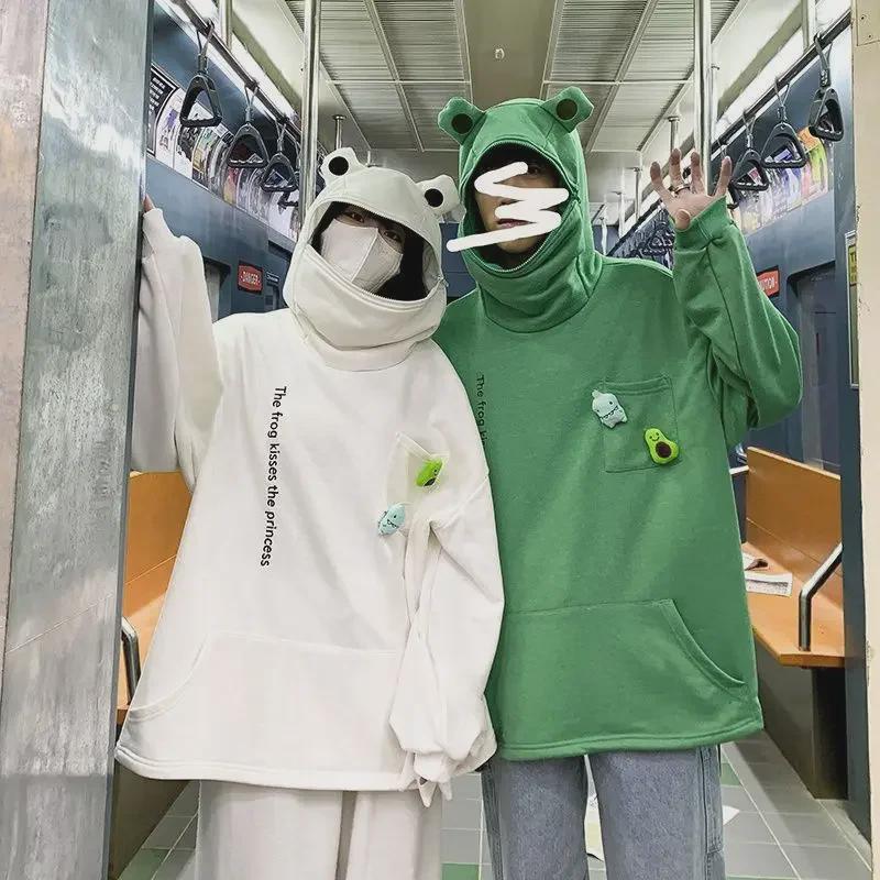 VantaGoods Trendy Cartoon Frog Pullover Sweatshirt voor Heren - Lente/Herfst Straatstijl S groen