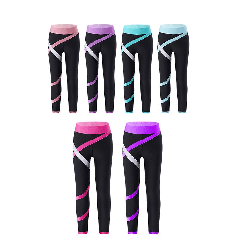 RUNQHUI Kinderen Meisjes Sportkleding Colorblock Leggings Stretch Broek voor Schaatsen Gymnastiek Yoga Workout Fitness 5-6 Years groen