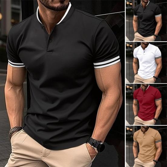 Yunzhu Heren Zomer T-shirt Korte Mouwen Staande Kraag Gestreept Effen Kleur Trui Slim Fit Zacht Ademend Business Casual Heren Kantoor Top XL wit