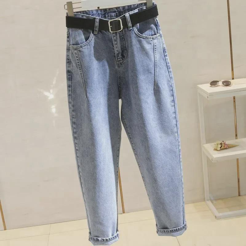 VantaGoods Lichtgekleurde, hoog getailleerde Koreaanse Harem-jeans voor dames M lichtblauwe kleur
