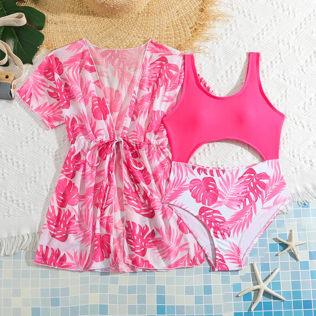 Fashion Clothes Wuchu 2 stuks kinderbadpakken met print voor meisjes, strandoutfits, cartoonprint tops, strandbadkleding en badpakken 110 roze