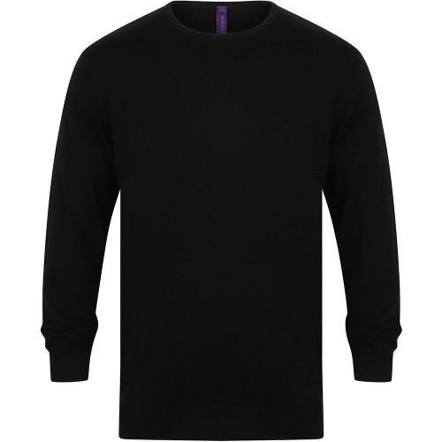 Henbury Heren ronde hals 12 gauge fijn gebreide trui / sweatshirt S zwart