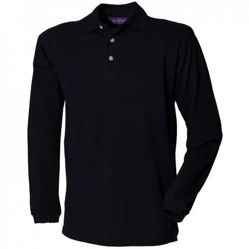 Henbury heren piqué poloshirt met lange mouwen L zwart