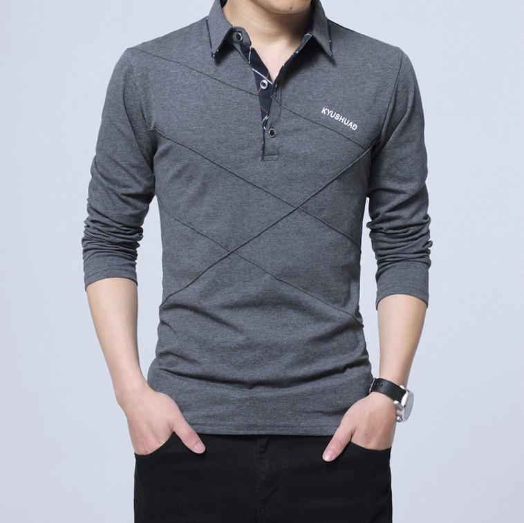 AI Supermarket Heren poloshirt met lange mouwen en strepen - Zachte herfst-/wintertop without velvet; XXXXL blauw