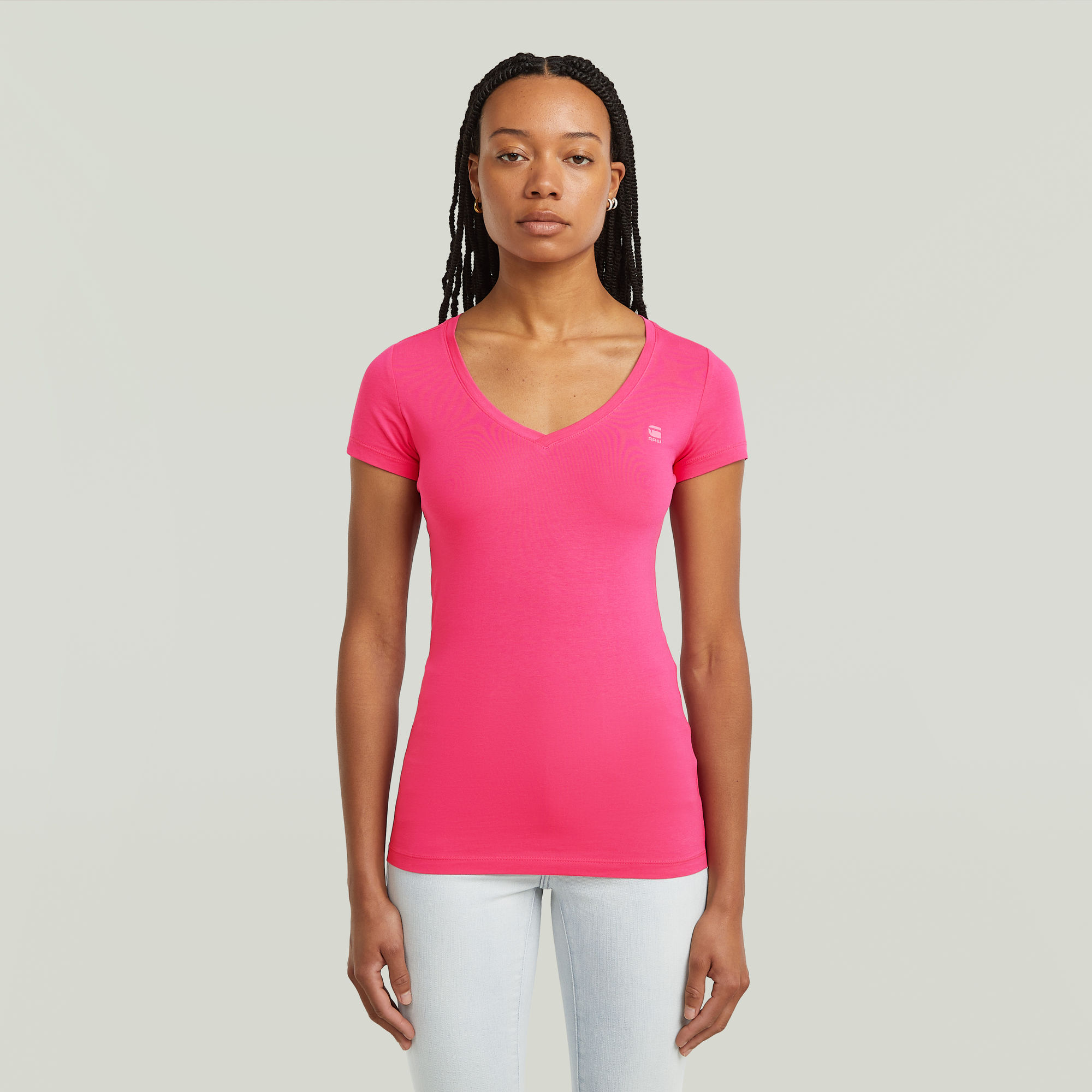 G-Star RAW Shirt met V-hals Base v t wmn cap sl met kleine logoprint voor