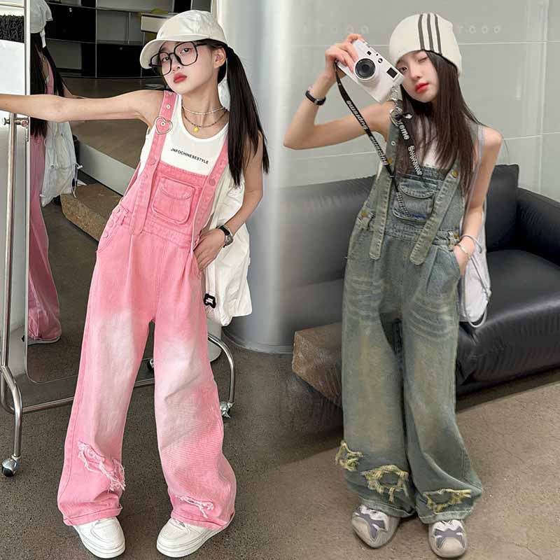 Harvest Day Meisjes Overalls Zomer Kinderjeans Veelzijdige Mid Size Kinderbroek Zakkensplitten Straatstijl Broeken 140