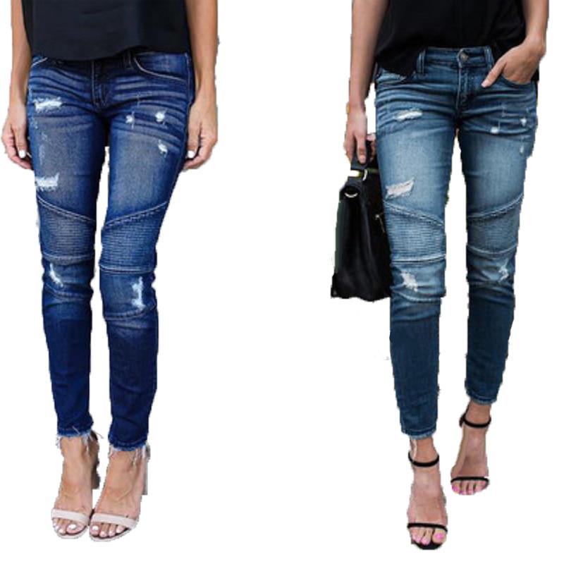MAITA Elite Fashions Skinny denim jeans Dames potloodbroek Dames Slanke geplooide gat Stretch Sexy denim Jean-broek S donkerblauwe kleur