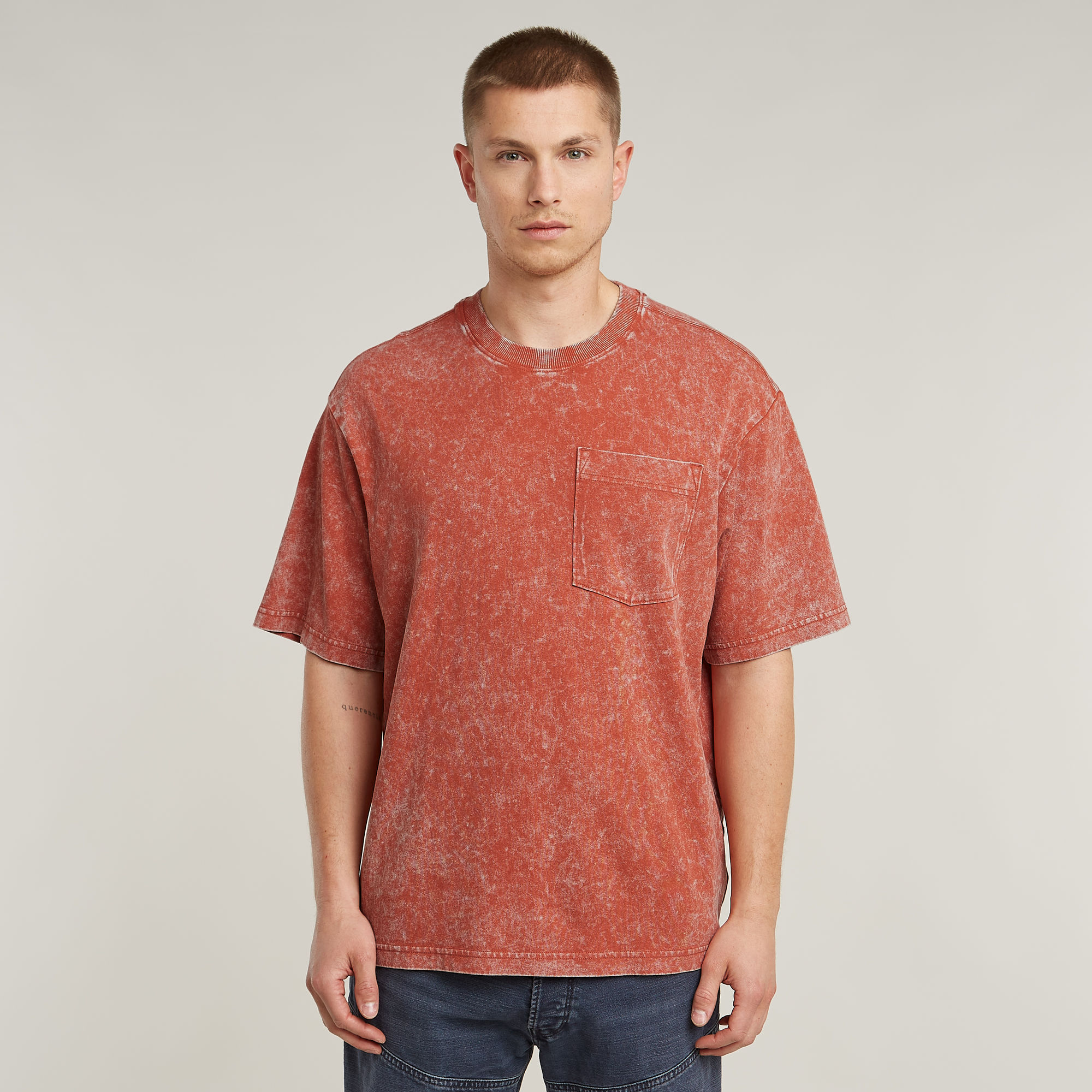 G-Star RAW Acid Wash Boxy Ribbed T-shirt - Rood - Heren