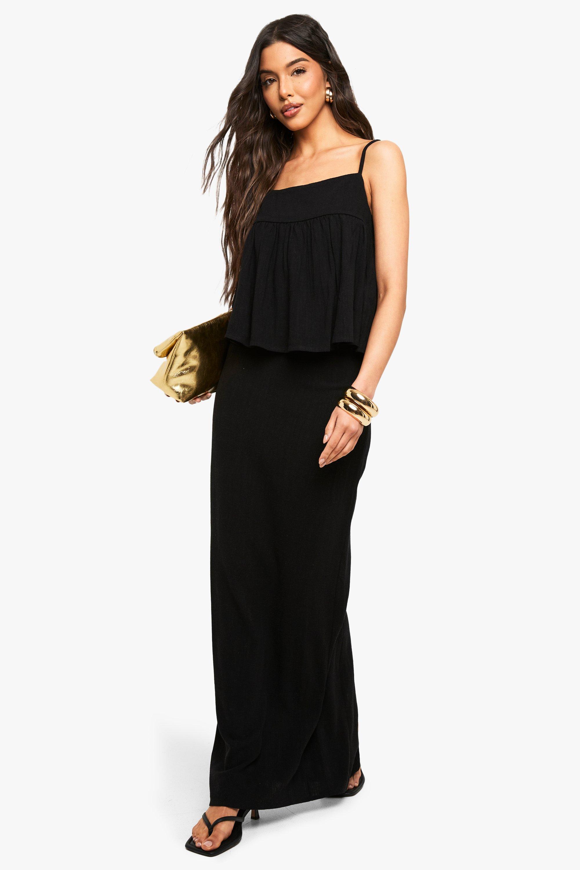Boohoo Linnen Look Maxi Rok, Black