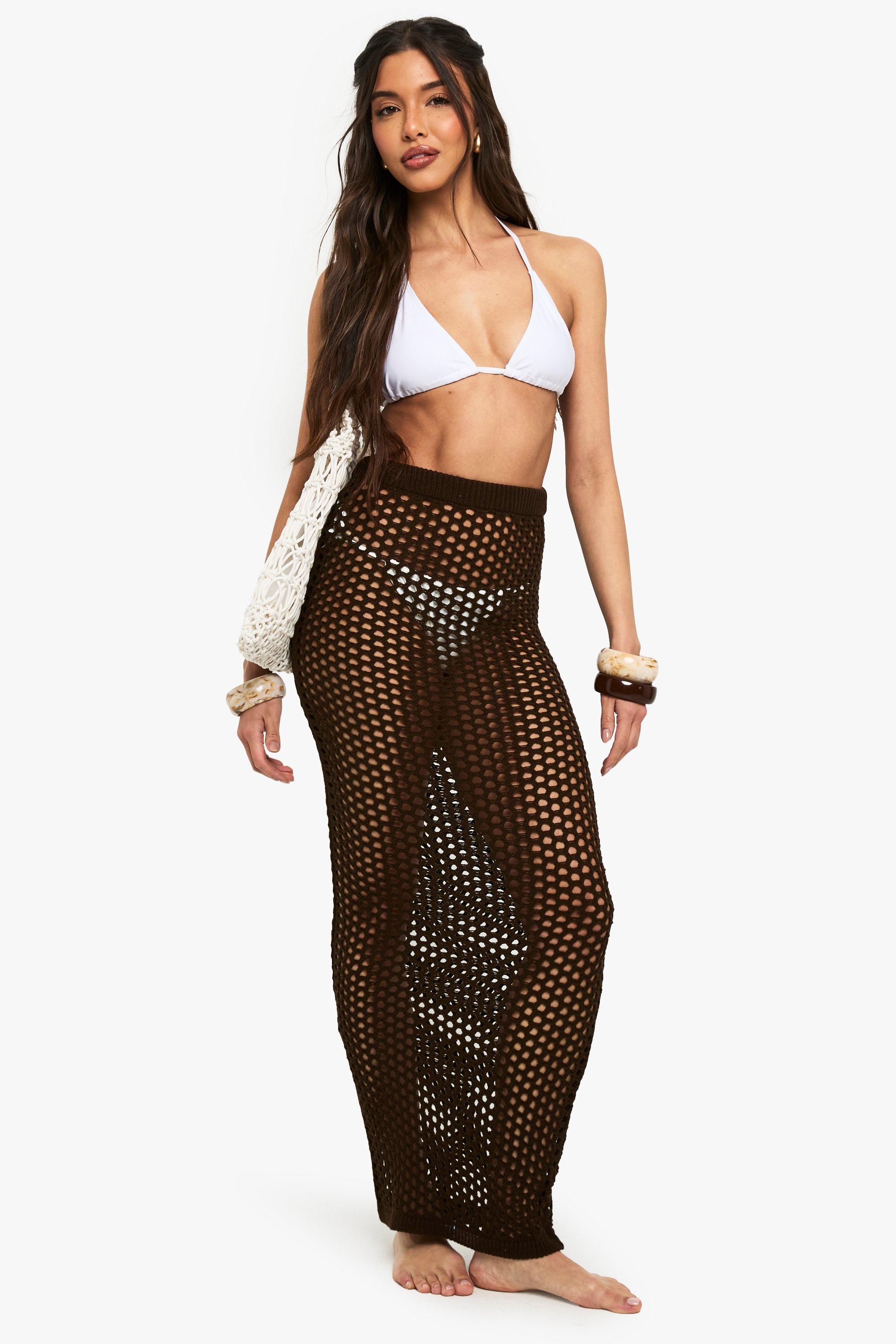 Boohoo Gehaakte Gebreide Strand Maxi Rok, Chocolate