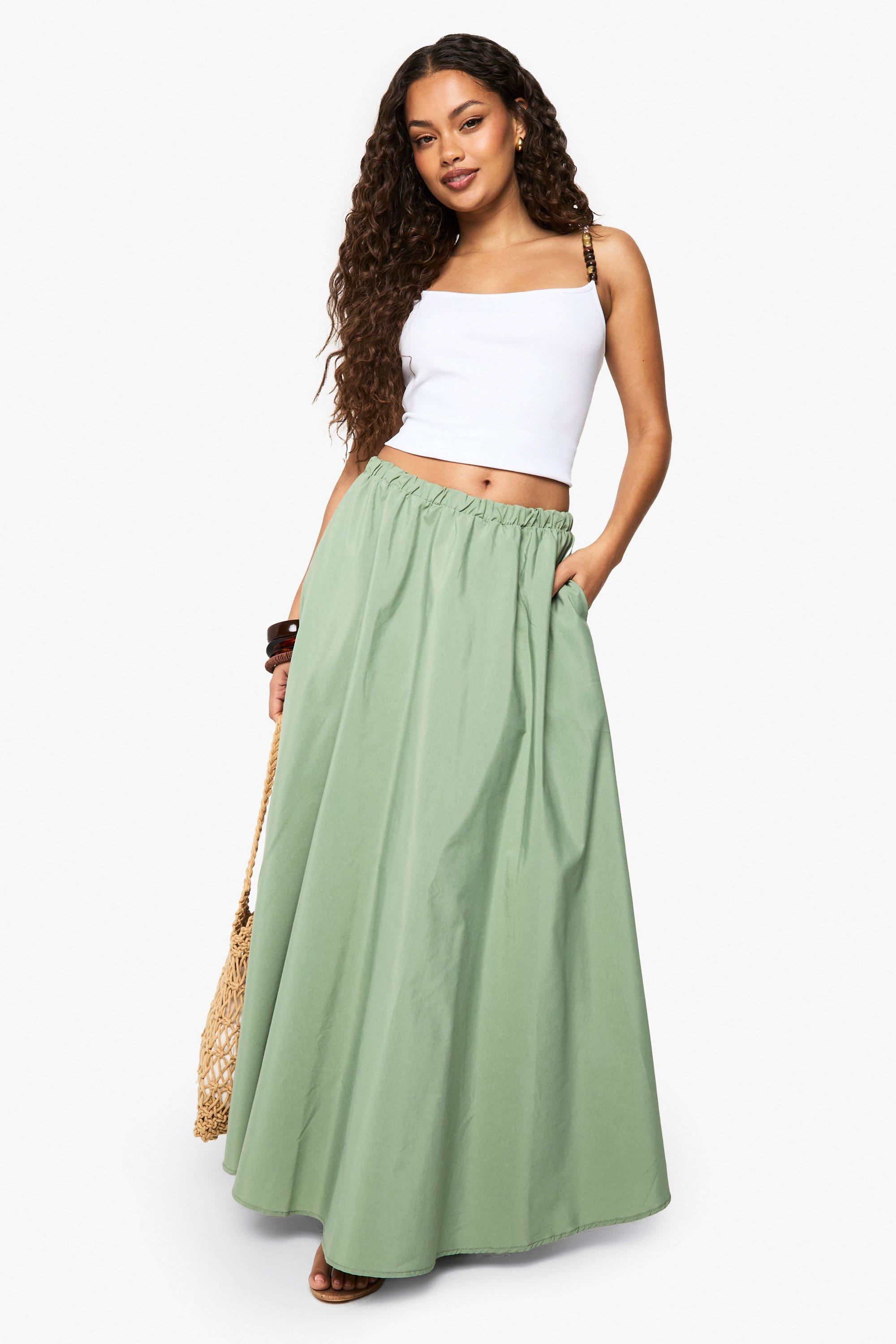 Boohoo Geweven A-Lijn Maxi Rok, Sage