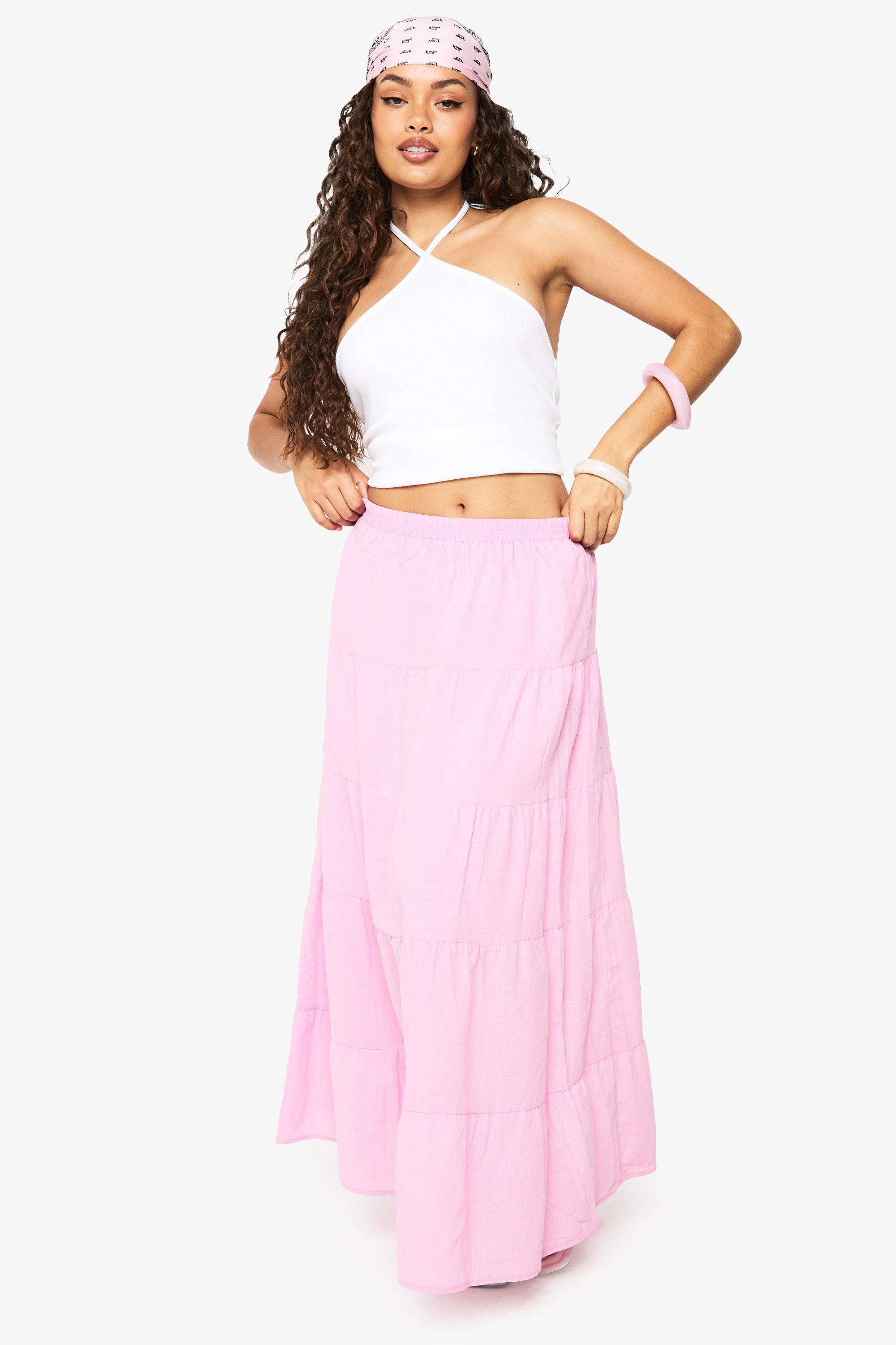 Boohoo Geweven Maxi Rok Met Laagjes, Pink