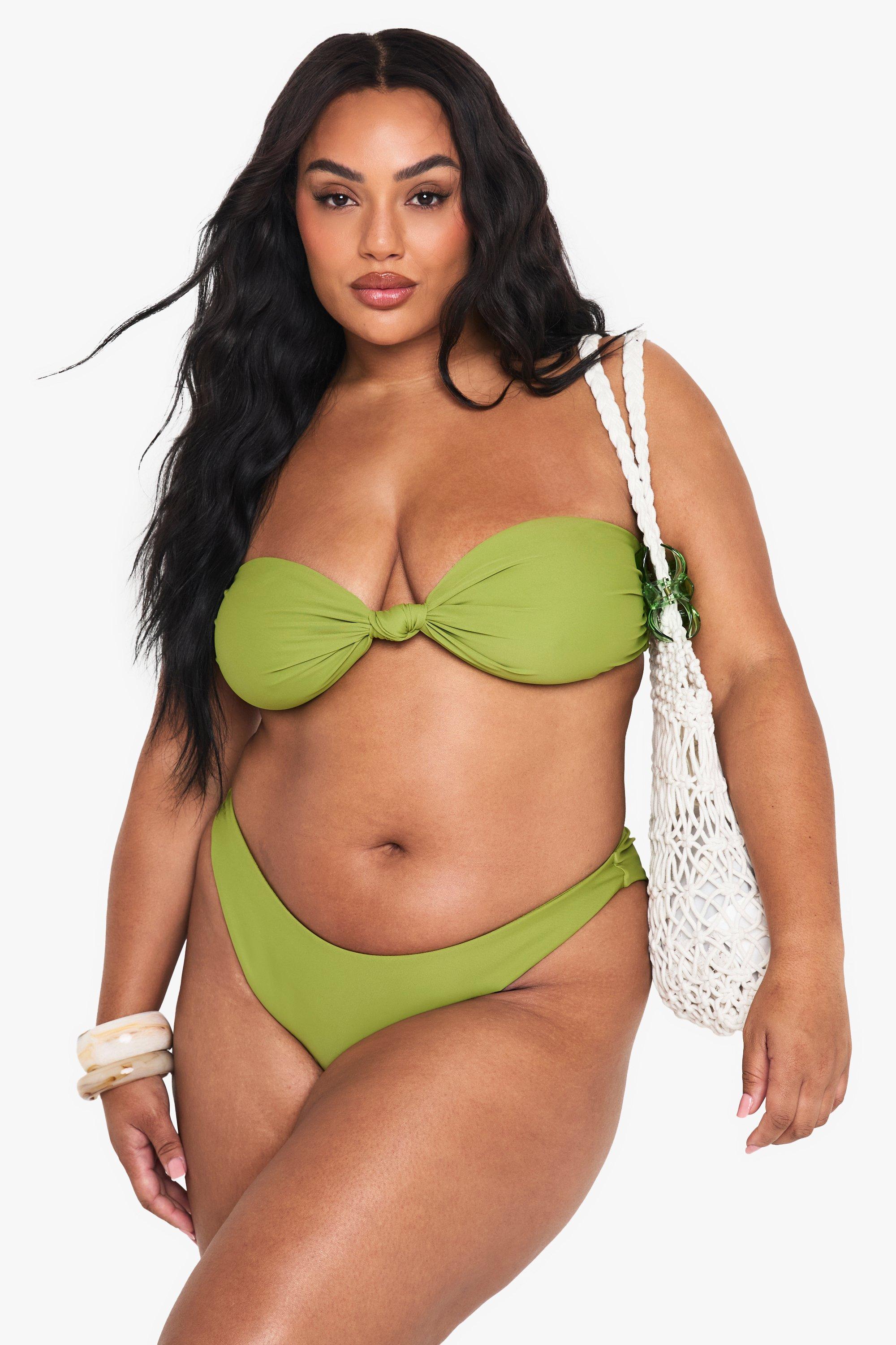 Boohoo Plus Geknoopte Bandeau Bikini Top, Olive