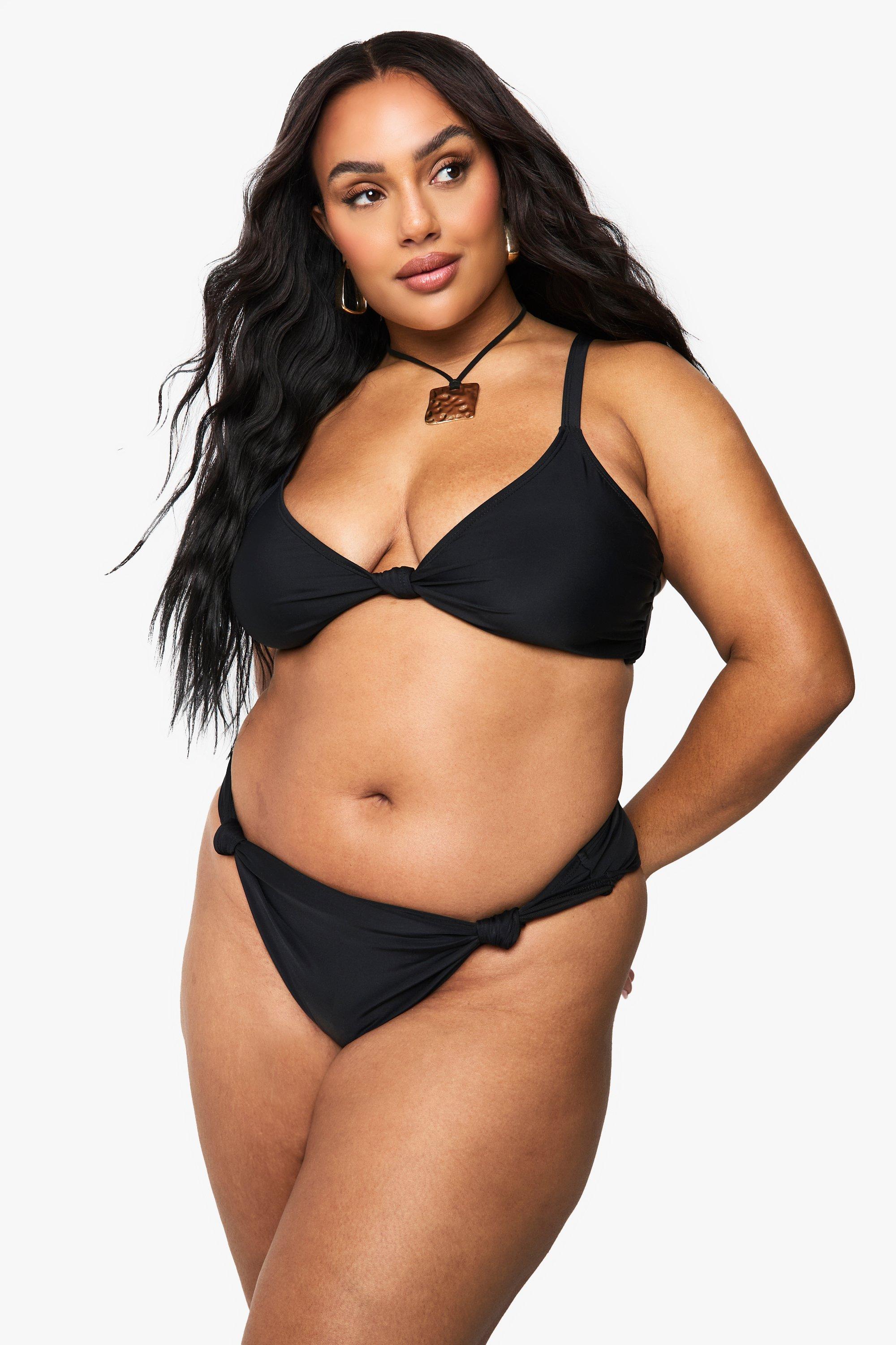 Boohoo Plus Gewatteerde Opgeknoopte Bikini Top, Black