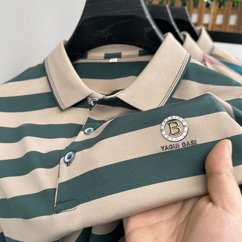 FEGKZLI Fashion Heren casual poloshirt gestreept zakelijk poloshirt zomer korte mouw t-shirt M blauw