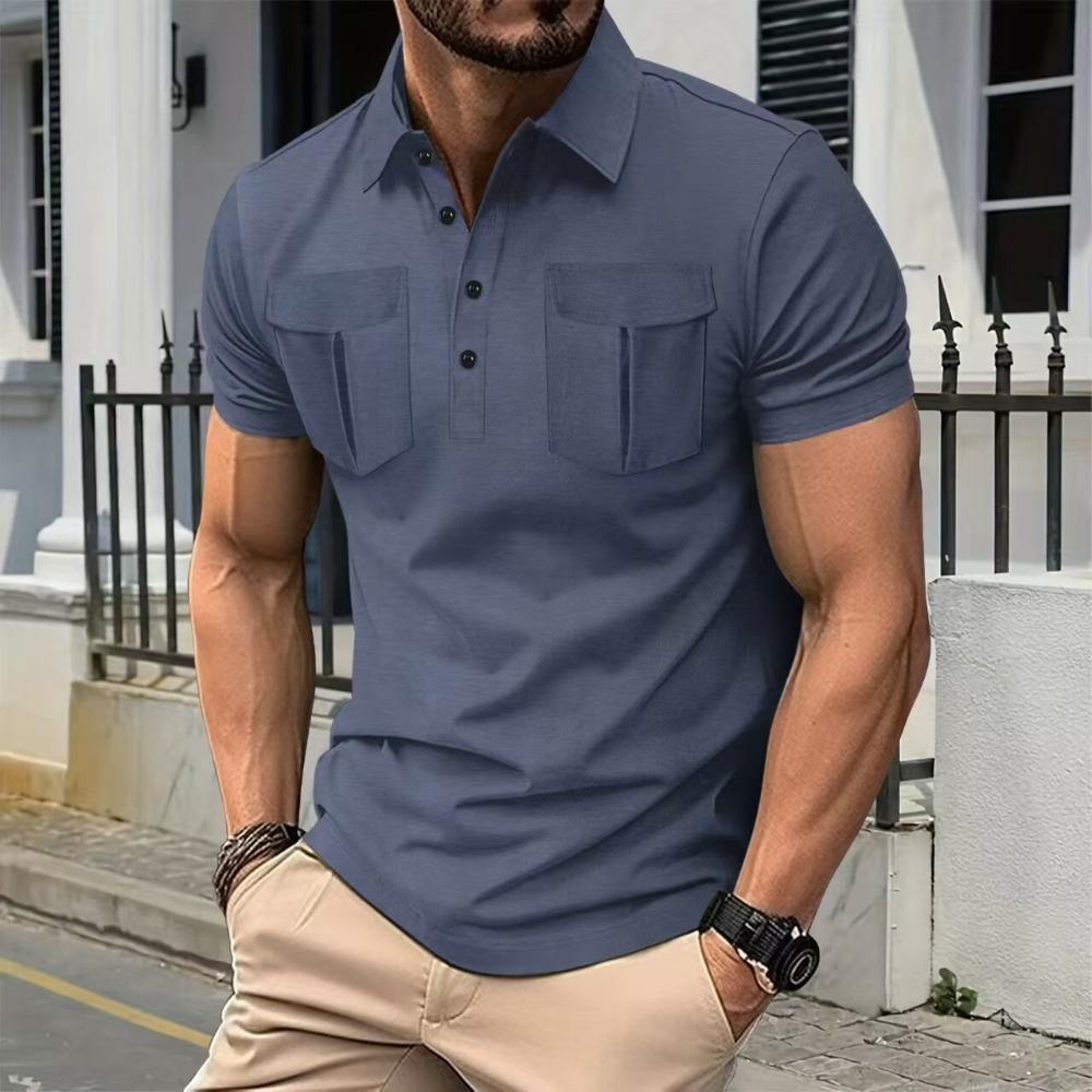 FEGKZLI Fashion Heren nieuw zomer effen top korte mouwen overhemd Modieus casual slank comfortabel revers heren overhemd korte mouwen S marineblauwe kleur