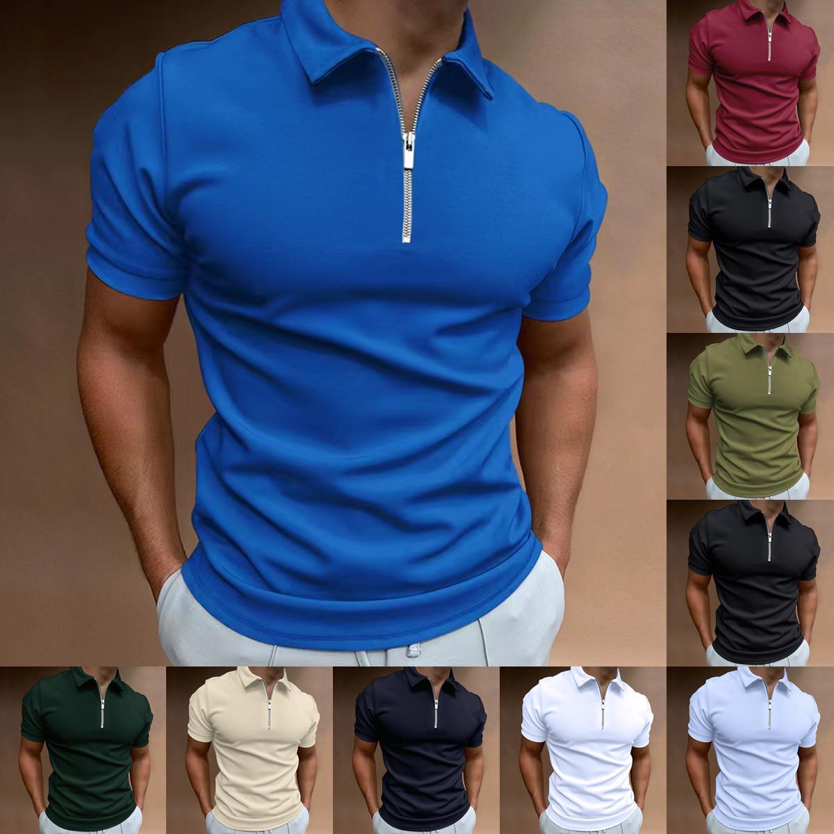 Five Fine Zomer Heren Effen Kleur Poloshirt Korte Mouw Turn-Down Kraag Rits T-shirts & Voor Mannen Casual Streetwear Nieuwe Mannelijke Tops XXXXXL