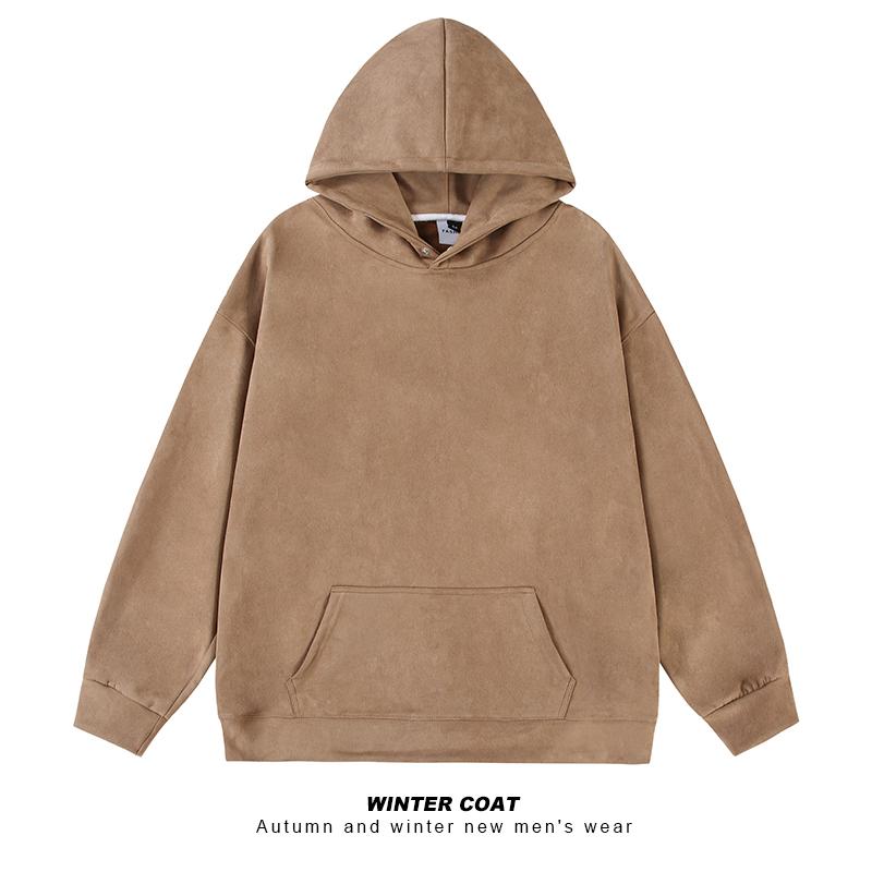 FEGKZLI Fashion Hoge kwaliteit suède hoodies sweatshirt heren baggy knopontwerp effen kleur harajuku jas streetweat hiphop hoody pullover shirt S zwart