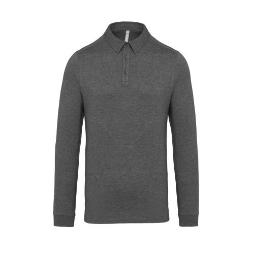 Kariban heren jersey gebreid poloshirt met lange mouwen L grijs