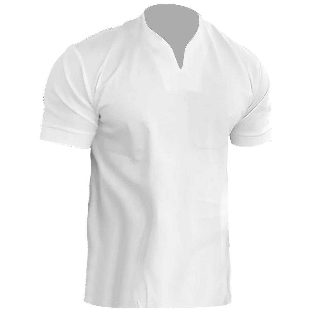 Build My Home Muscle Men's Pocket Fitness Plus Size Sports T-shirt Heren Elastisch Katoen Zomer V-hals Korte Mouw Poloshirt M