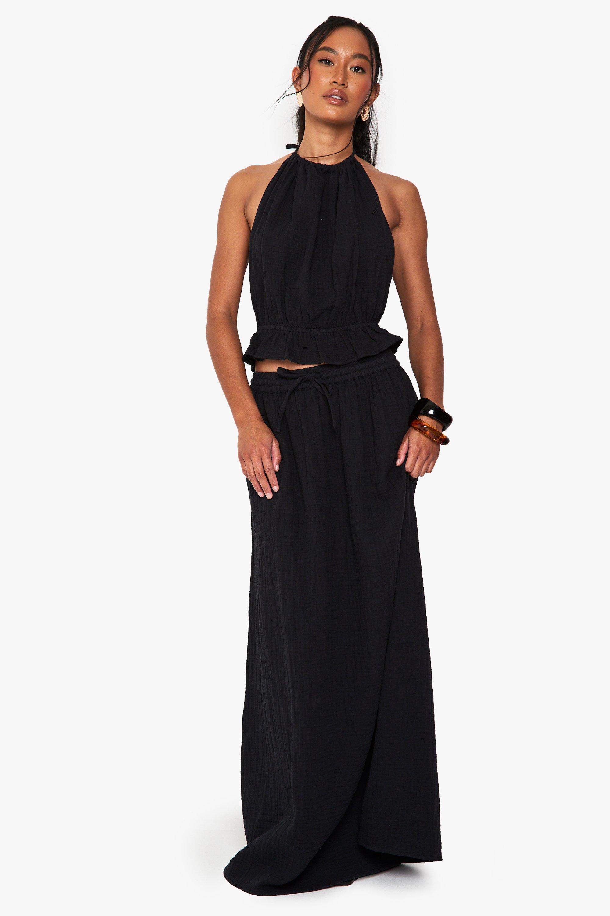 Boohoo Kaasdoek Maxi Rok Met Strik, Black