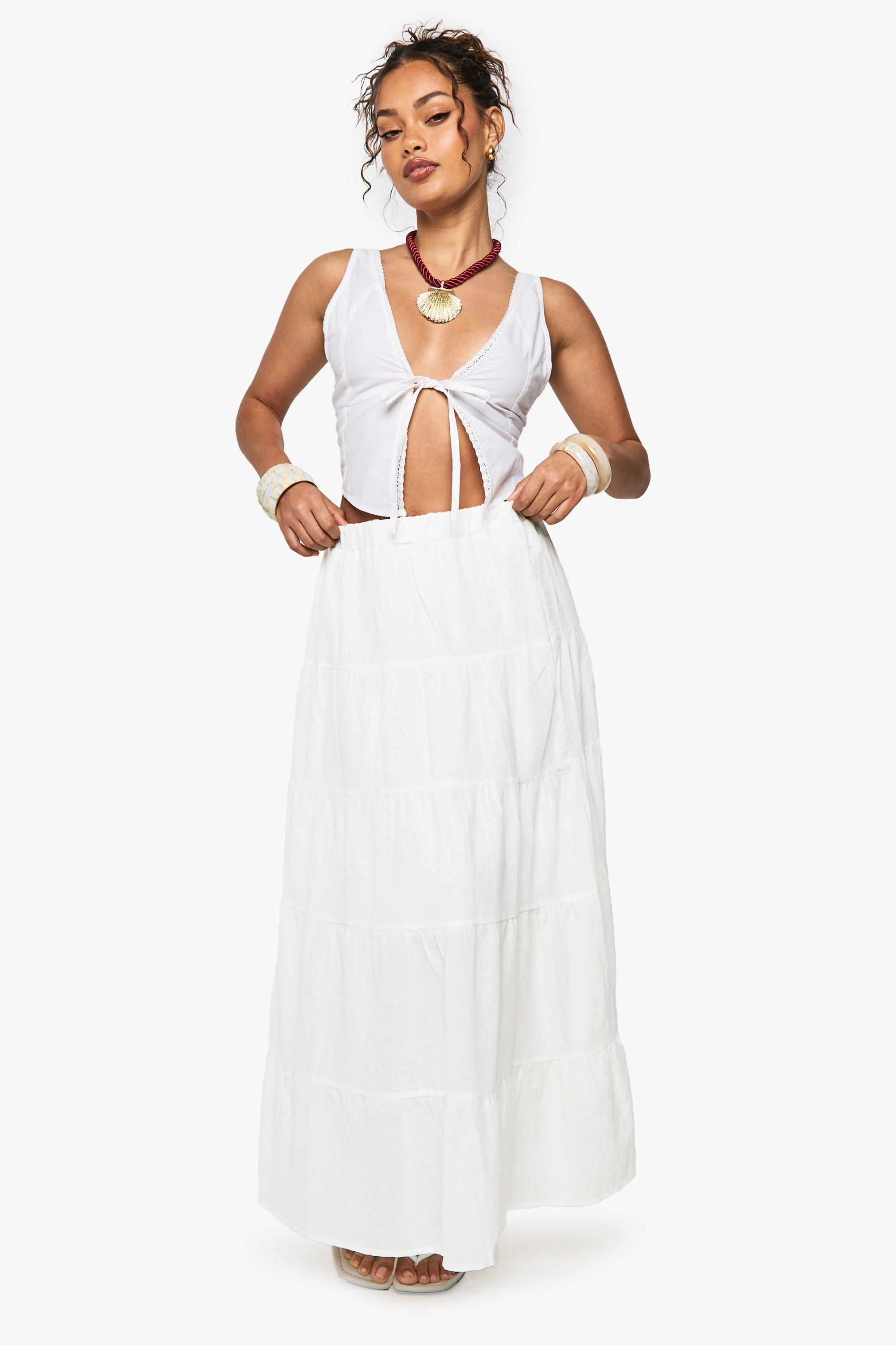 Boohoo Geweven Maxi Rok Met Laagjes, White