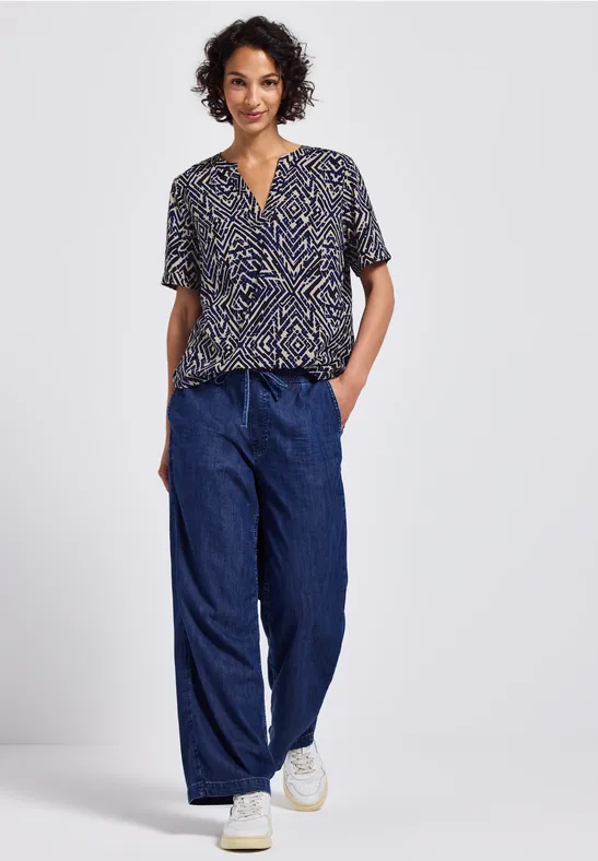 Street One Gedessineerde blouse met gespleten hals