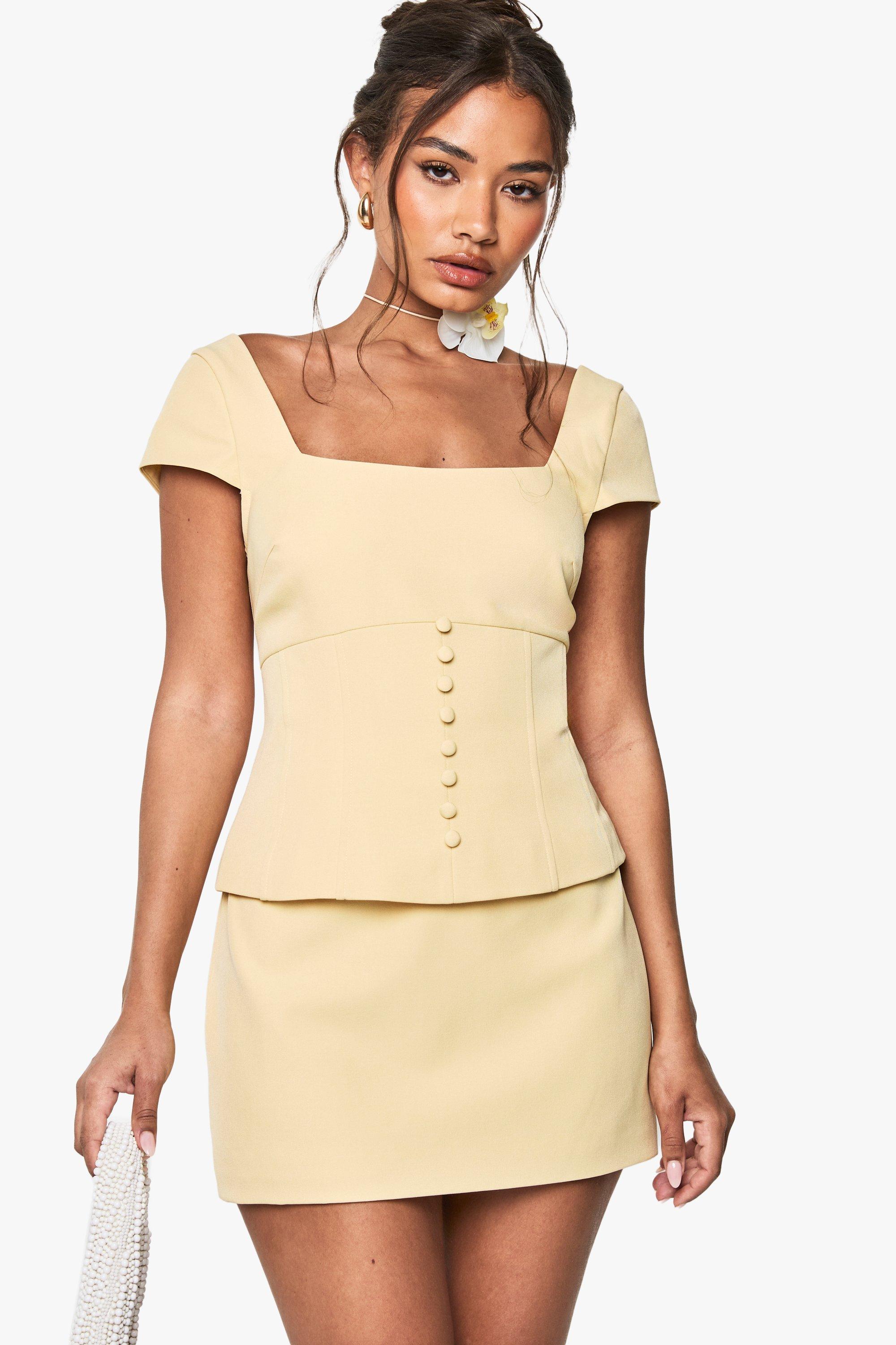 Boohoo Mini Rokje Met Zijknoopjes, Lemon