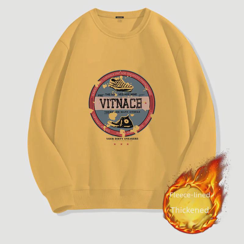 VantaGoods Heren herfst/winter trendy bedrukte plus fluwelen dikke sweatshirt - eenvoudige, modieuze, losse top 5XL