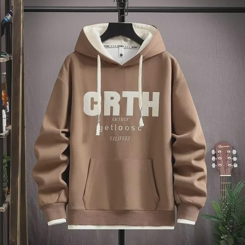 VantaGoods Heren Retro Letter Print Hooded Sweatshirt - Trendy, Casual, Losse Pasvorm voor Lente en Herfst M 70-90 lbs