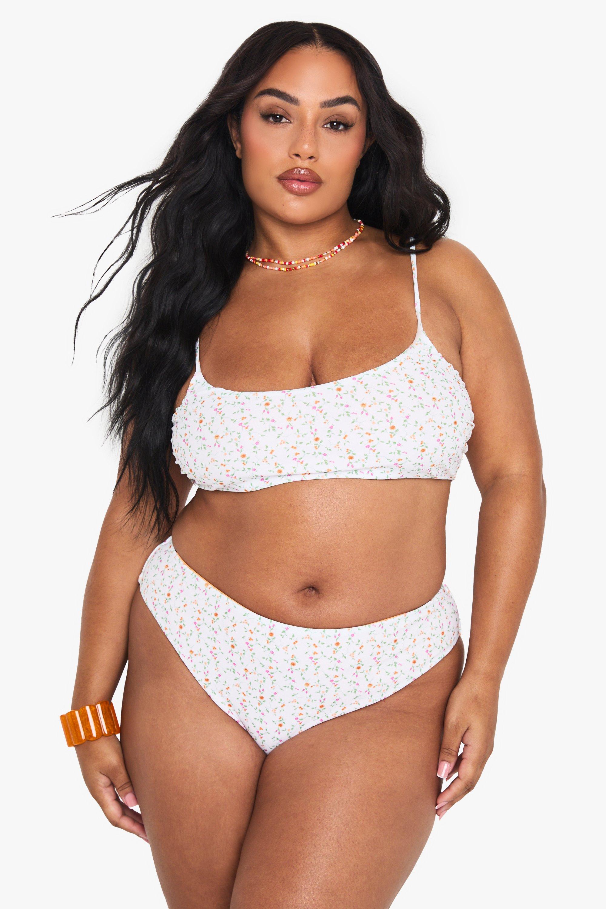 Boohoo Plus Omkeerbaar Bloemenpatroon Bikini Broekje Met Zijstrikjes, Orange