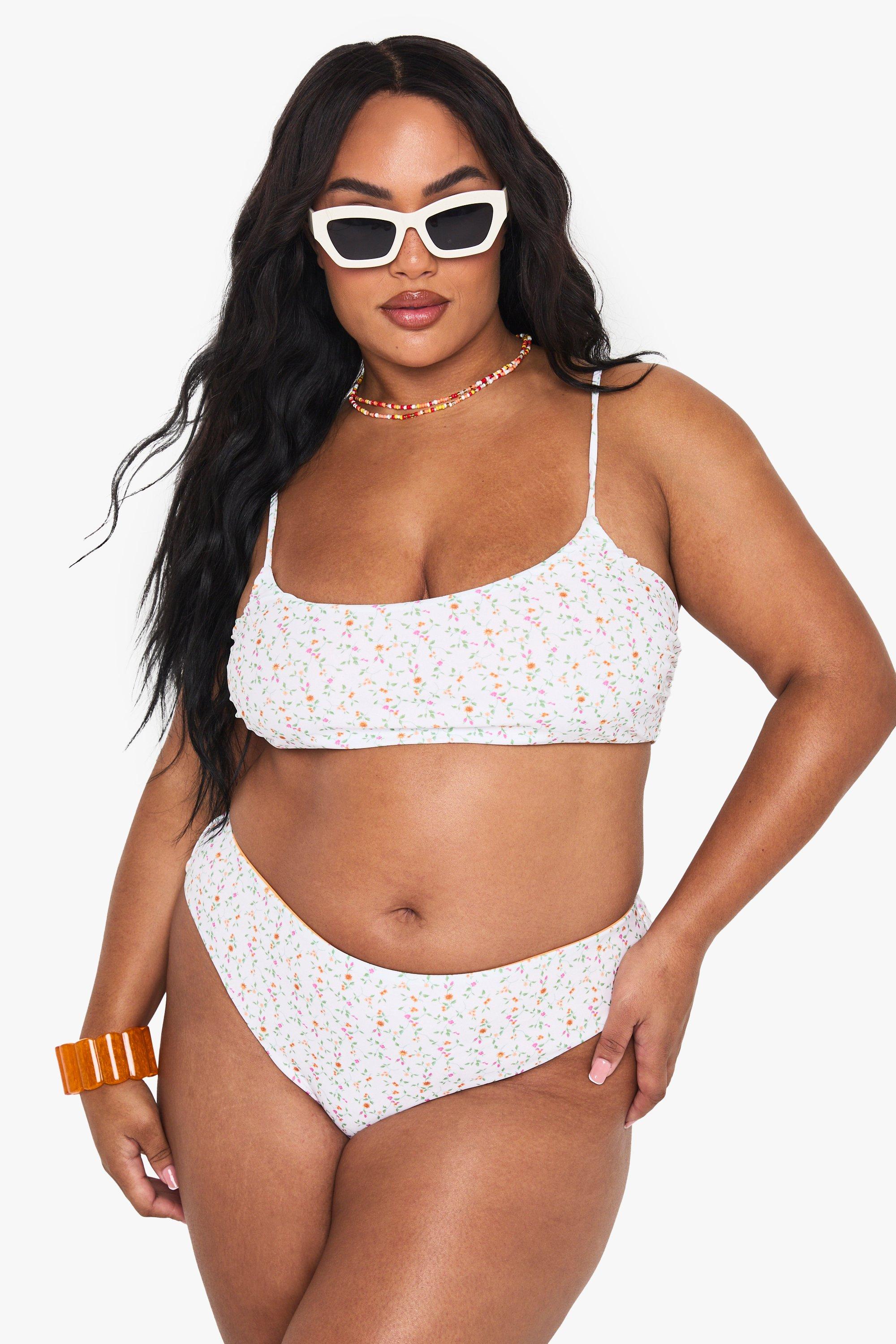 Boohoo Plus Driehoekige Omkeerbare Bloemenpatroon Bikini Top, Orange