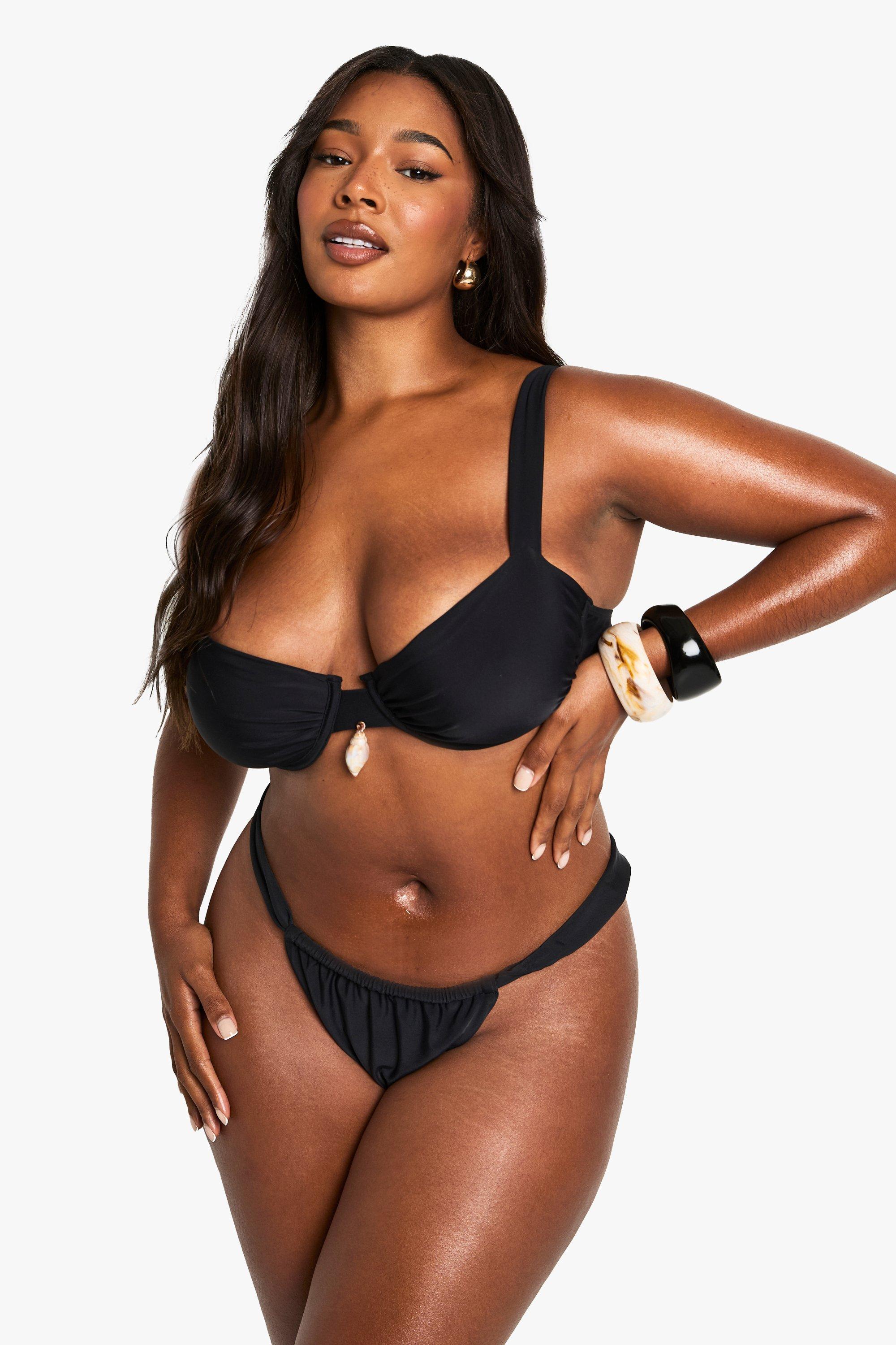Boohoo Plus Bikini Top Met Schelpen Zoom En Beugel, Black