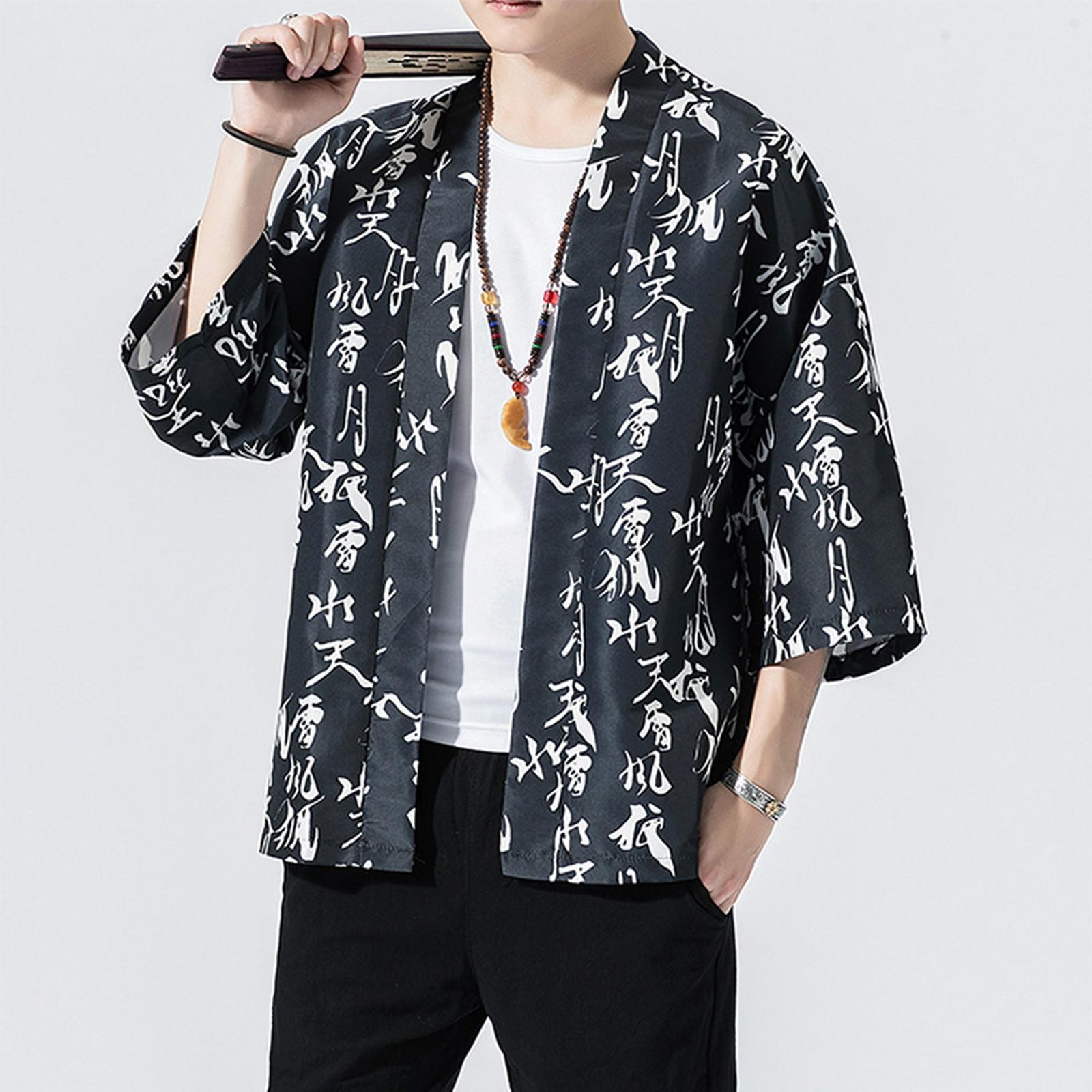 Zhengfuzhihai Mode Heren Casual Comfortabel Vest Print Losse Jas Jas Baggy Tops L zwart