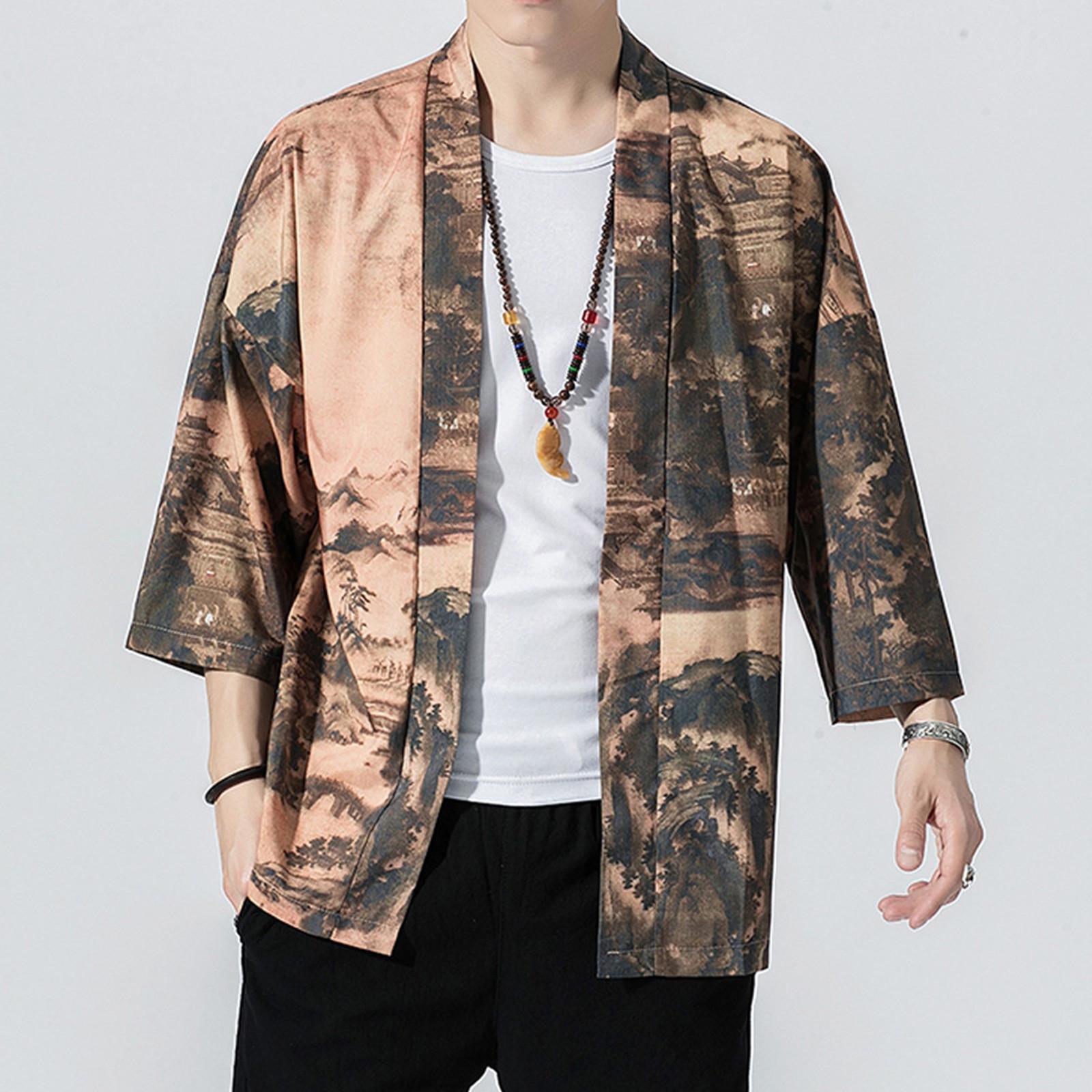 Zhengfuzhihai Mode Heren Casual Comfortabel Vest Print Losse Jas Jas Baggy Tops XXXXL geel