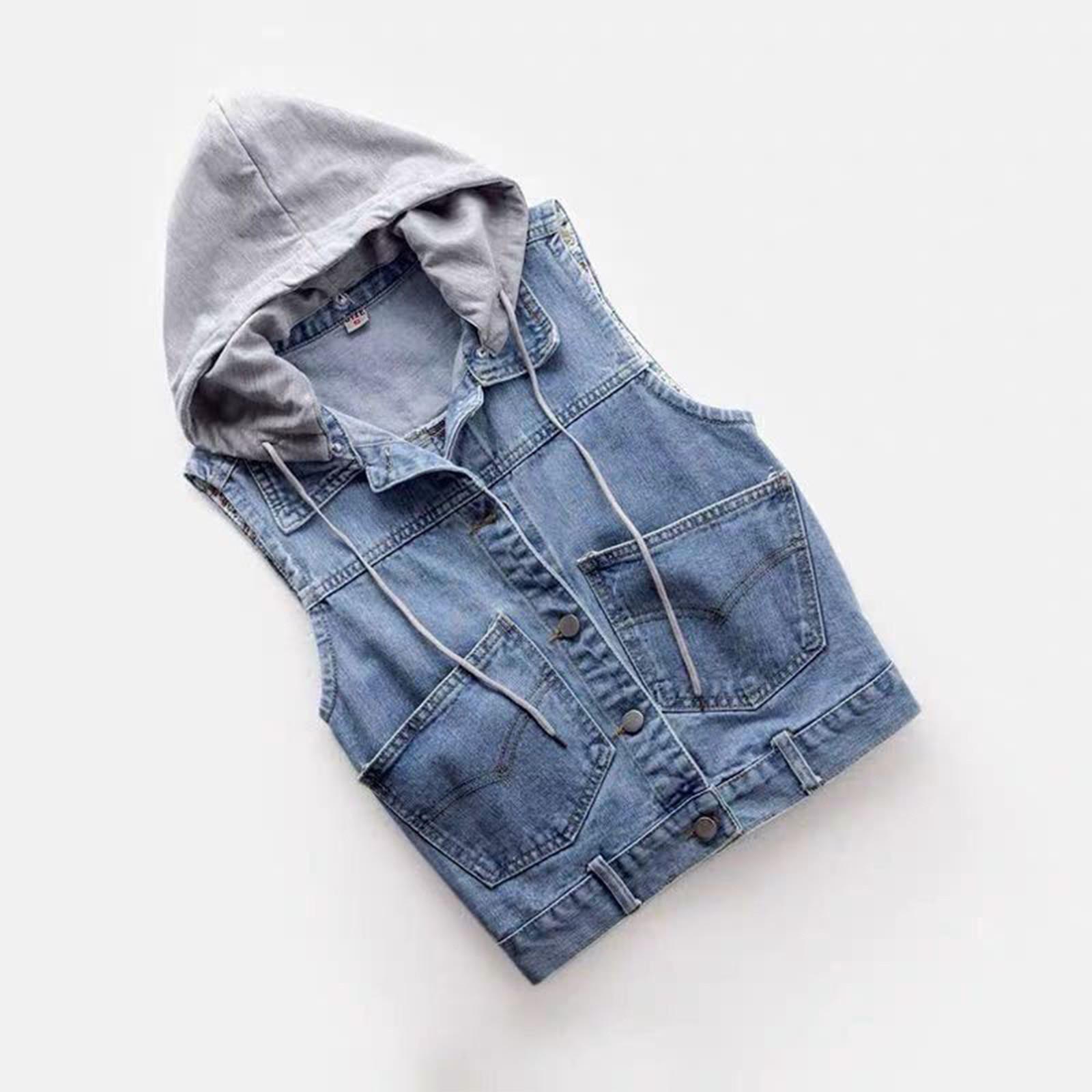 Zhengfuzhihai Motorfiets Heren Denim Vest, Lichtblauw Vest, Tailleband, Geperforeerd Denim Vest XXXXXL