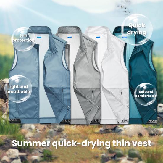 Woxueqing Zomer vestjas heren opstaande kraag mouwloos rits sluiting gilet met twee zakken effen kleur mesh outdoor vestjas 3XL wit