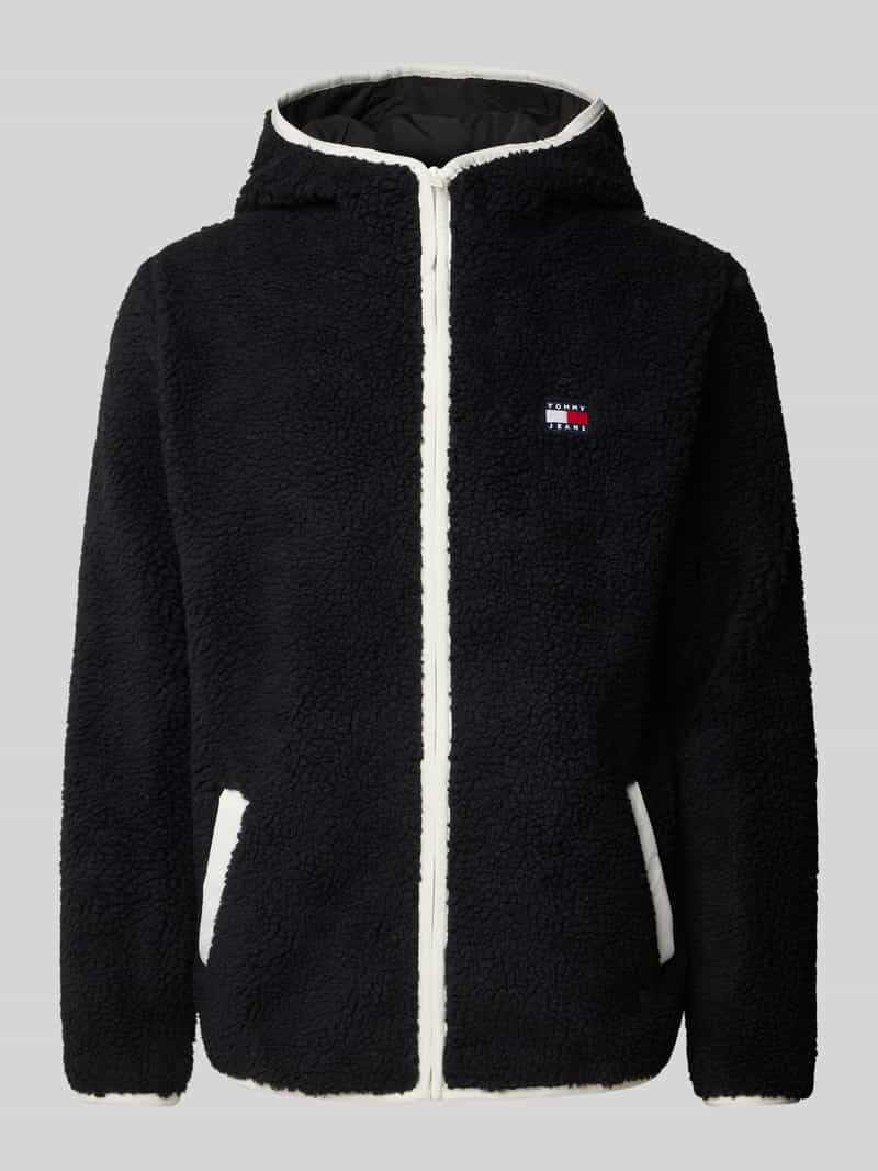 TOMMY JEANS Pluchen jack TJM REG BADGE TEDDY ZIP TRU EXT met logopatch, licht afgezakte schouders