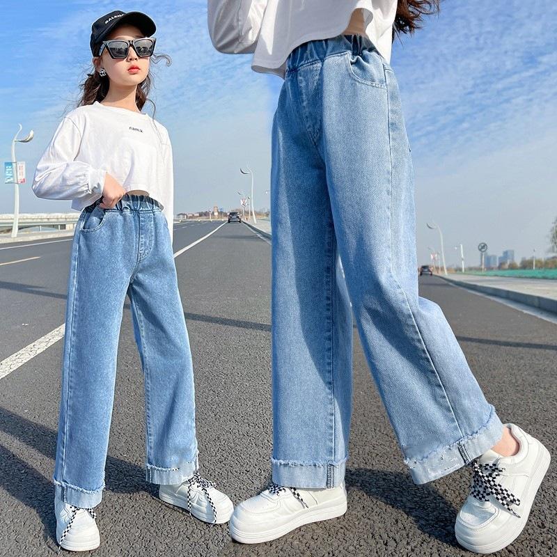 GYROBALL Mode Meisjes Jeans Wijde Pijpen Broek Lente Herfst Kinderkleding Casual Broek Rechte Denim Broek 110