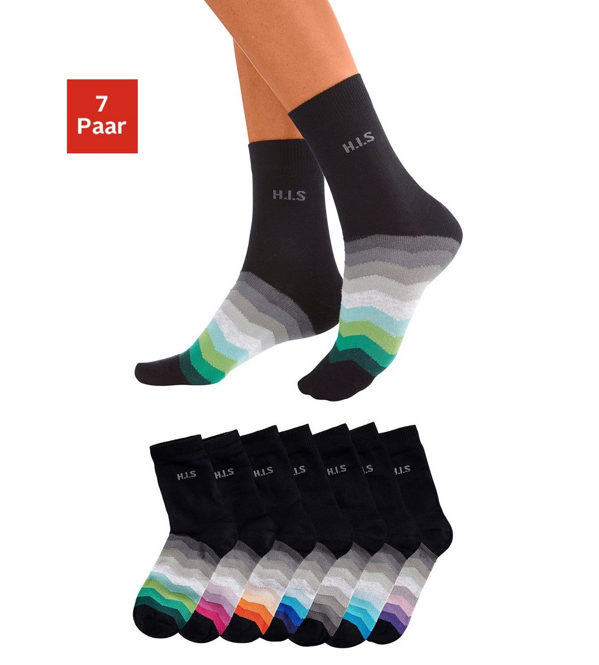 H.I.S Basic sokken met zwarte schacht (set, 7 paar)