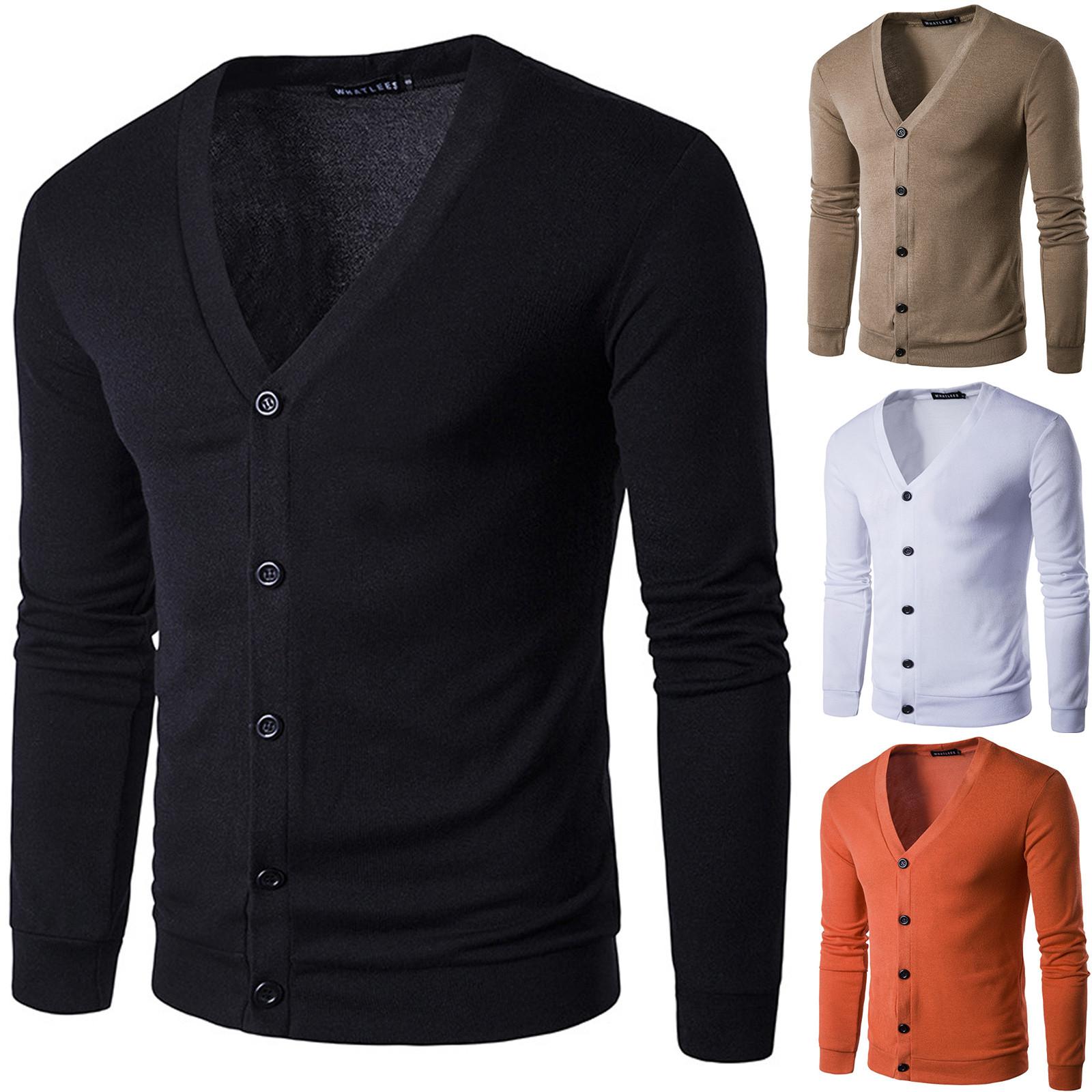 Zhengfuzhihai Men's youth fashion casual solid color V-Neck long sleeve slim fit sweater XXL beige