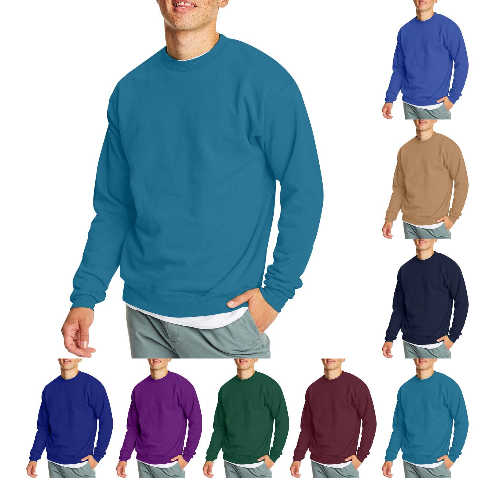 Zhengfuzhihai Heren Casual Mode Comfortabele Effen Kleur Ronde Hals Pullover Sweatshirt Sweatshirt L zwart