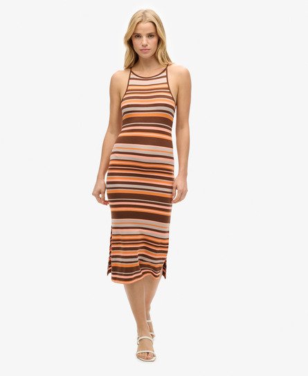 Superdry Vrouwen Cami Midi-jurk van Jersey met Strepen Bruin