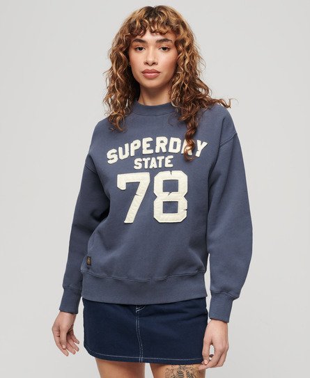 Superdry Vrouwen Athletic Sweatshirt met Appliqué en Losse Pasvorm Blauw