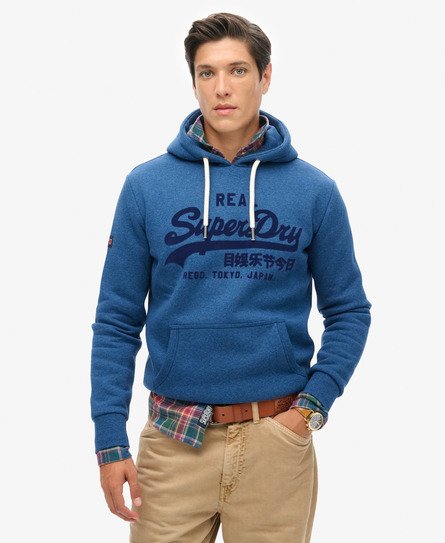 Superdry Mannen Ton sur ton Vintage Logo Hoodie Blauw