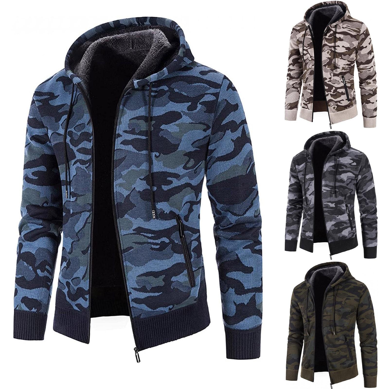 Timoduizhang Herenmode Vrijetijdskleding Lange Mouw Warme Camouflage Bedrukte Capuchon Jas Top XL